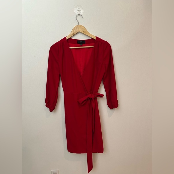 J Crew Classic Red wrap v neck mini dress size 0 - Picture 3 of 7
